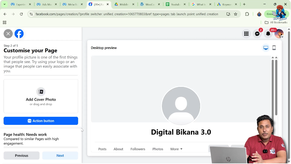 Adding cover photo while setting up a Facebook business page