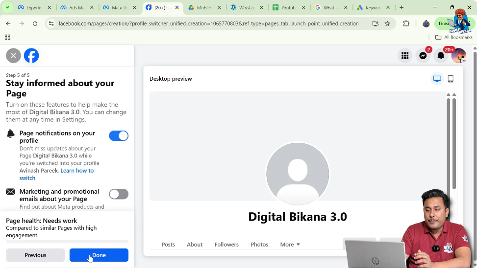 Successfully created Facebook business page dashboard