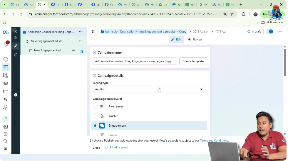 Duplicated ad campaign visible as copy in Meta Ads Manager