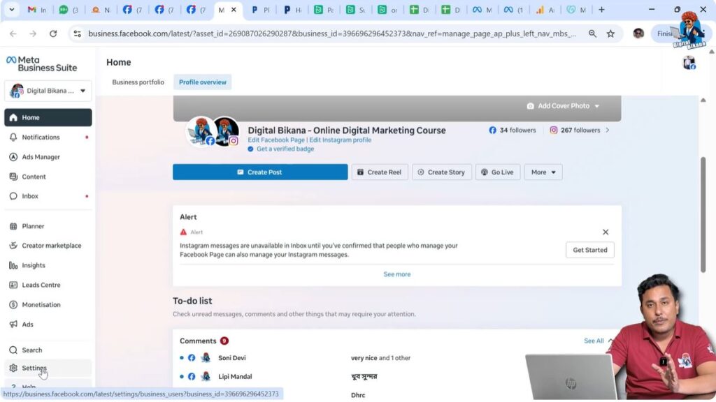 Meta Business Suite settings option for ad account permissions