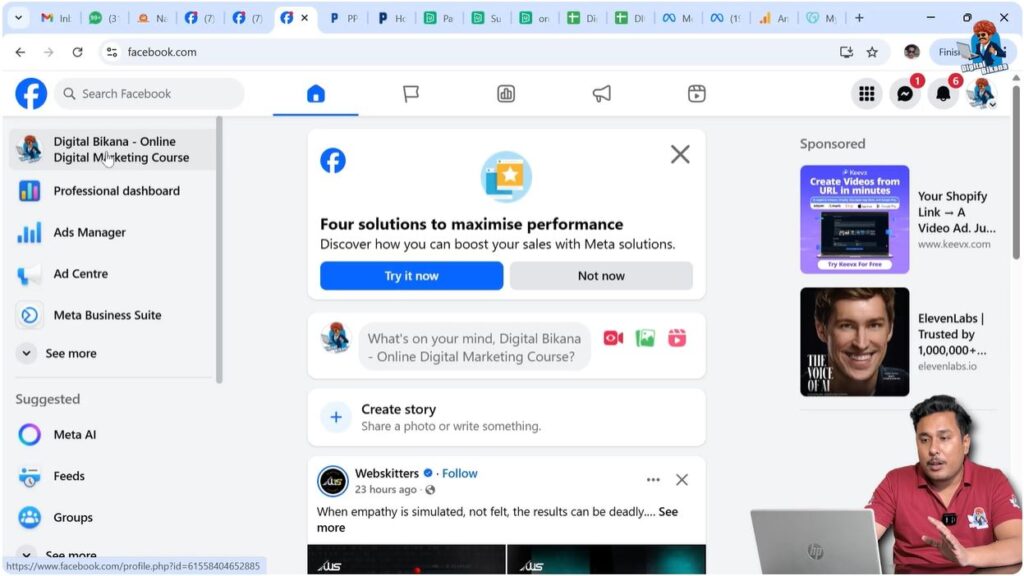 Opening Facebook Page profile before accessing Meta Business Suite