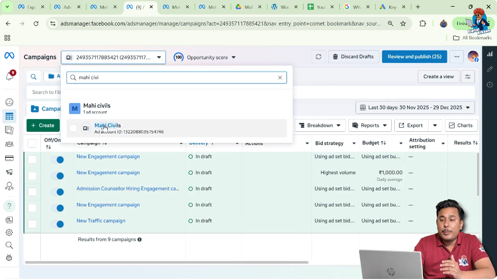 Switching from personal ad account to business ad account in Ads Manager