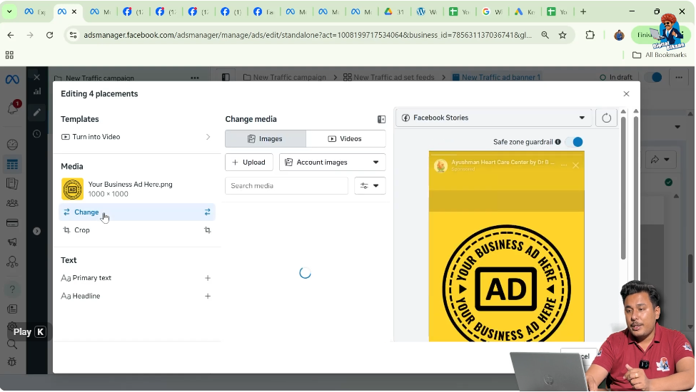 Uploading vertical 9:16 banner for stories and reels ads