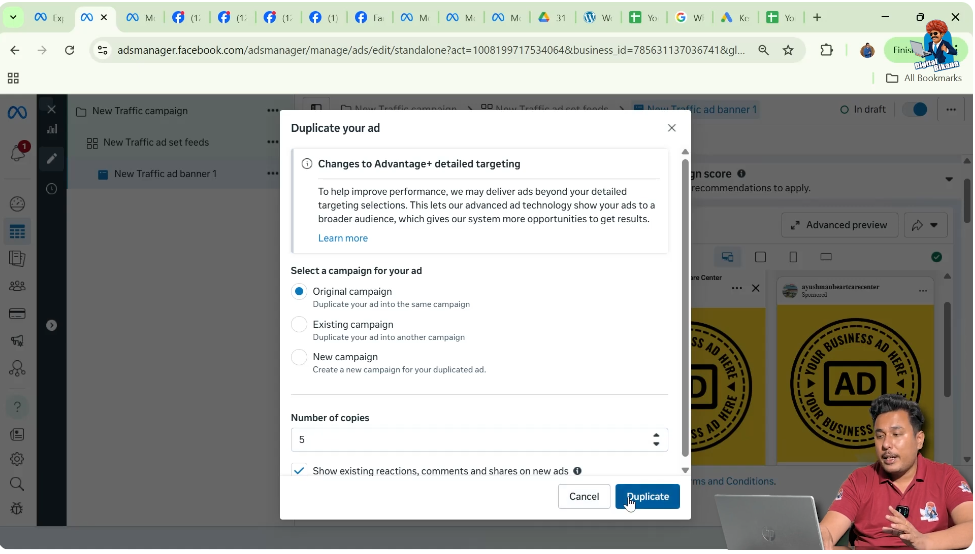 Duplicating Facebook ad creative to create multiple ads
