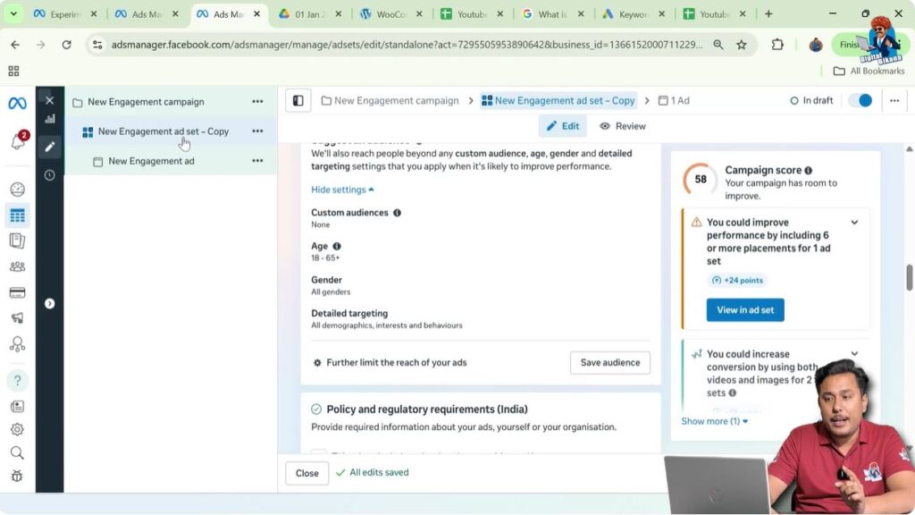 Ad set level in Meta Ads Manager where detailed targeting is applied
