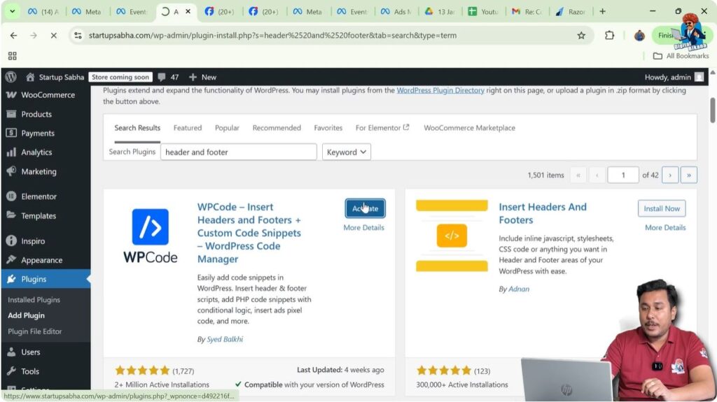 Activating WPCode plugin in WordPress dashboard