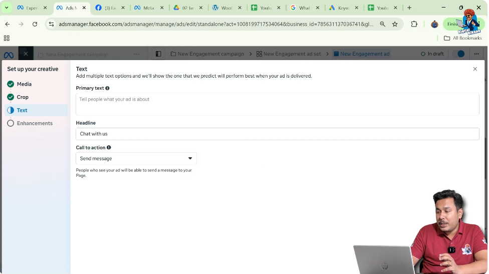 Adding primary text headline and call to action in Meta Ads Manager