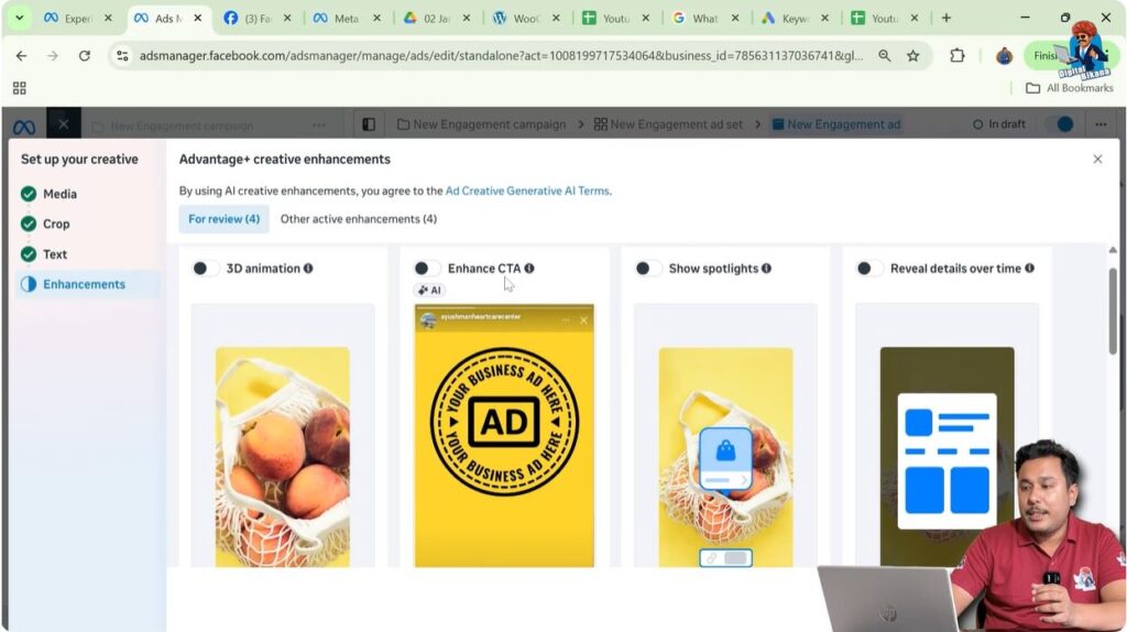 Advantage+ Creative CTA button enhancement appearing dynamically on banner