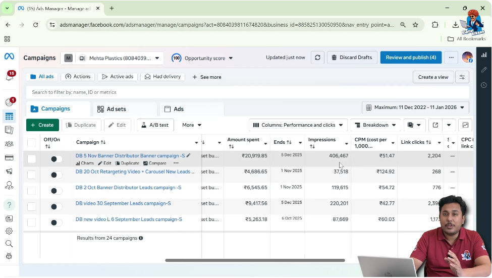 View impressions in Facebook Ads Manager showing how many times the ad was displayed to users.