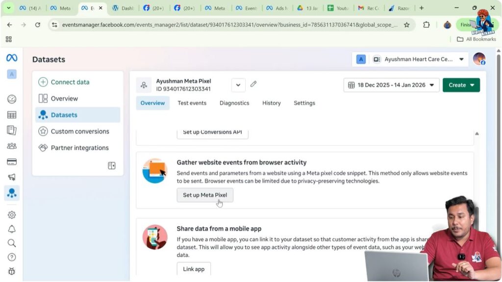 Set up Meta Pixel option visible in Events Manager overview section