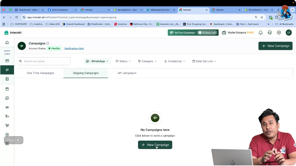 Create a new campaign in Interakt for sending Order Out for Delivery messages via WhatsApp Business API.