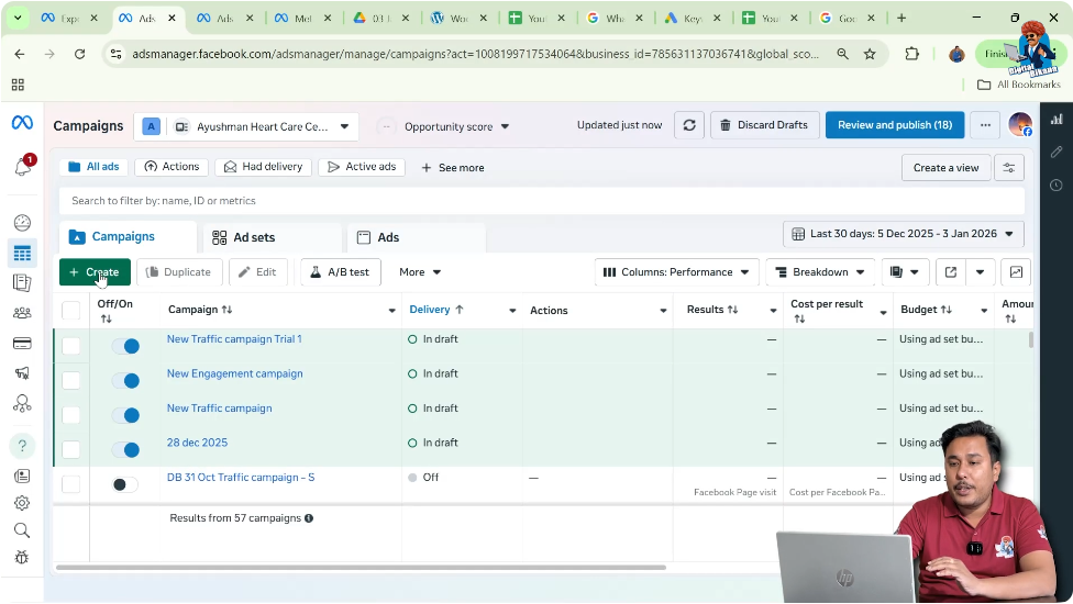 Creating a new campaign in Meta Ads Manager for message ads