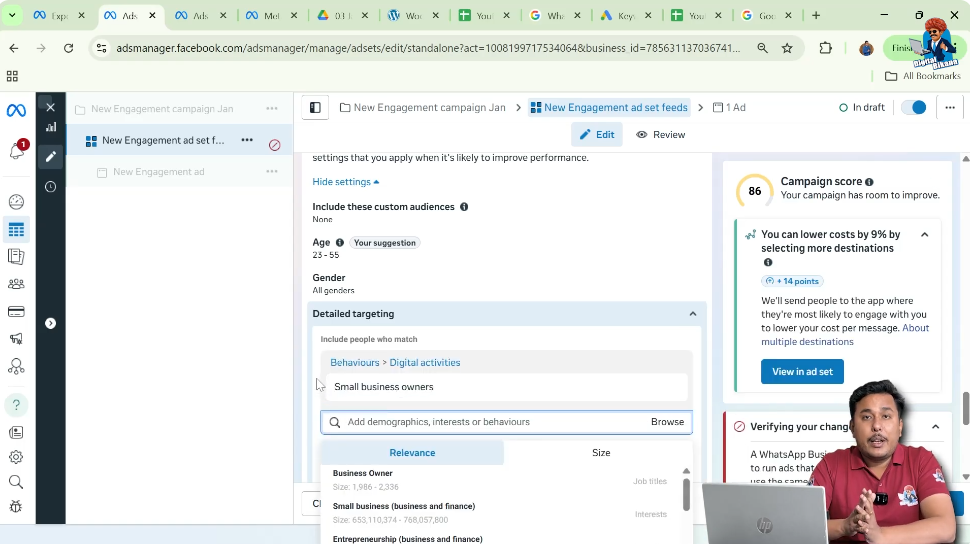 Applying detailed targeting filters like small business owners