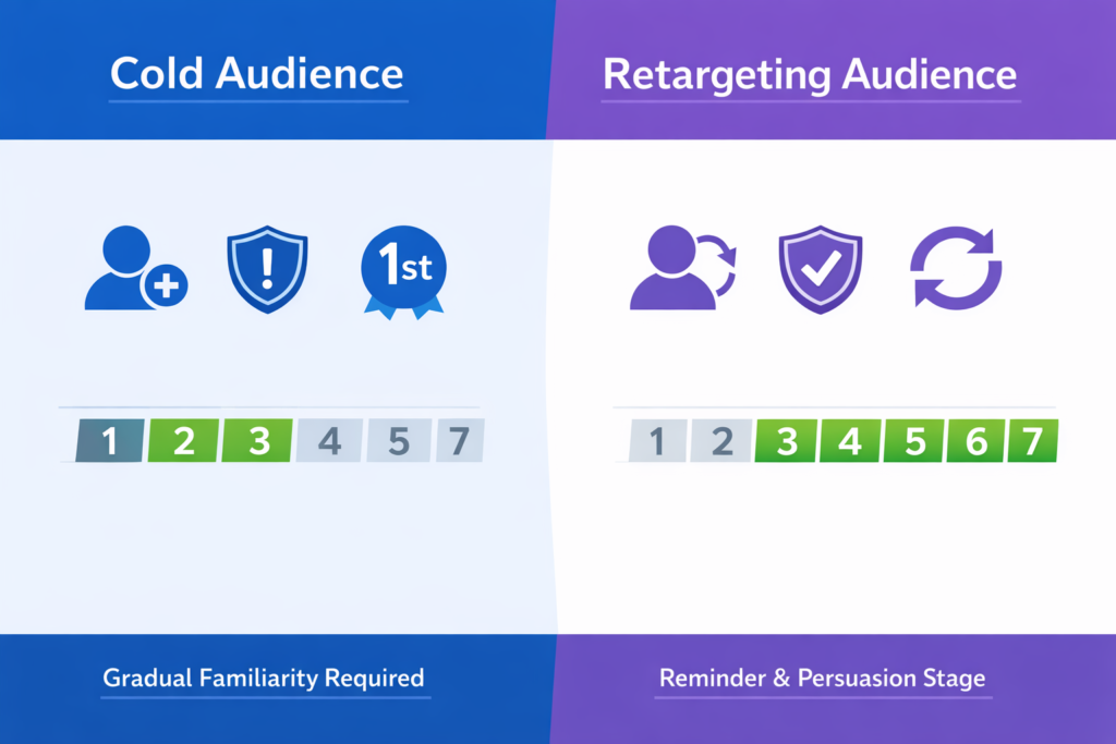 Difference between cold and retargeting ad frequency in Facebook ads