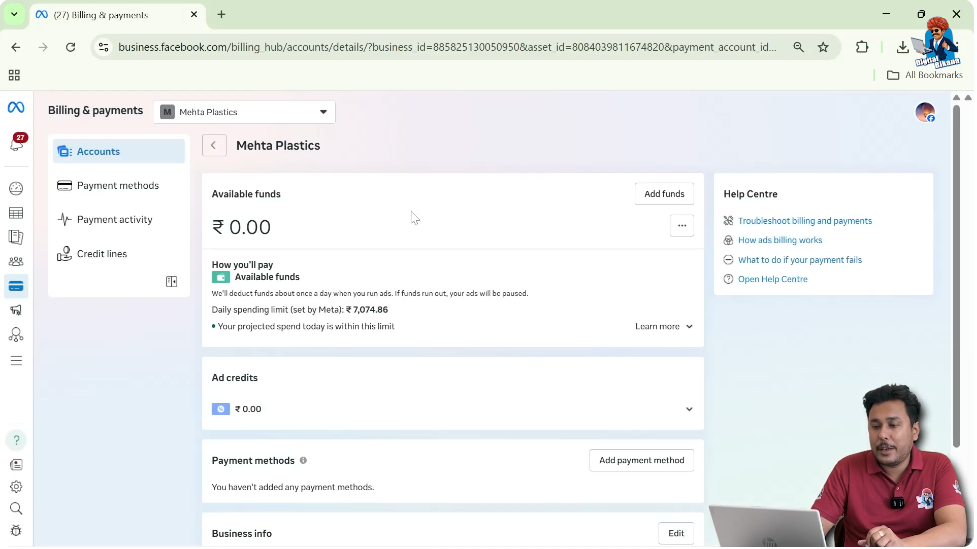 View billing overview and payment details in Facebook ad account