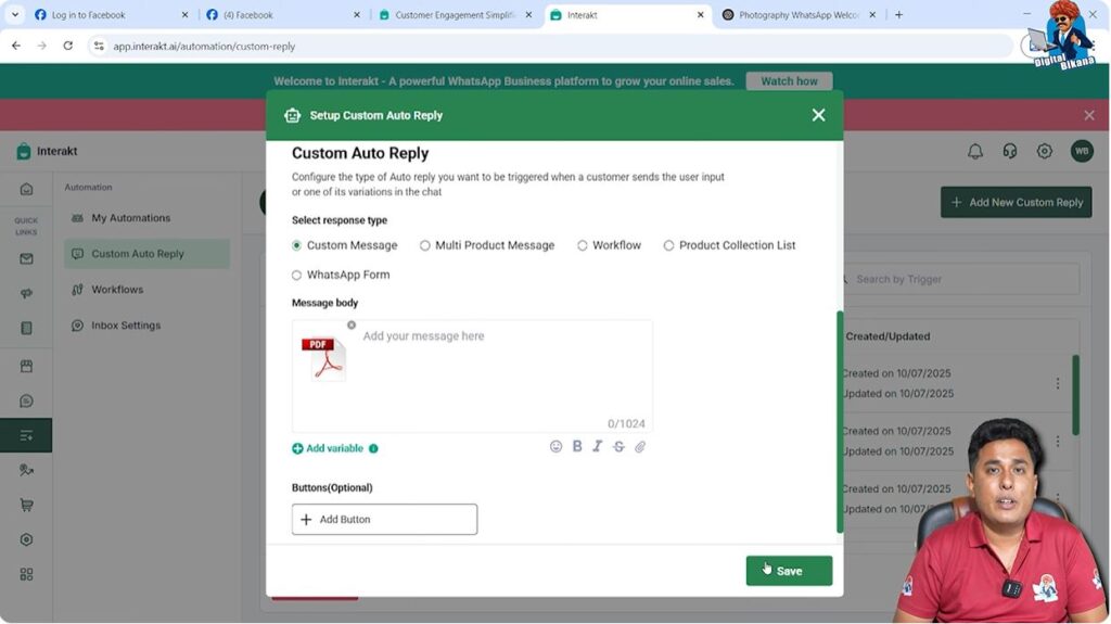 Final auto reply message with brochure attachment in WhatsApp Business API chatbot