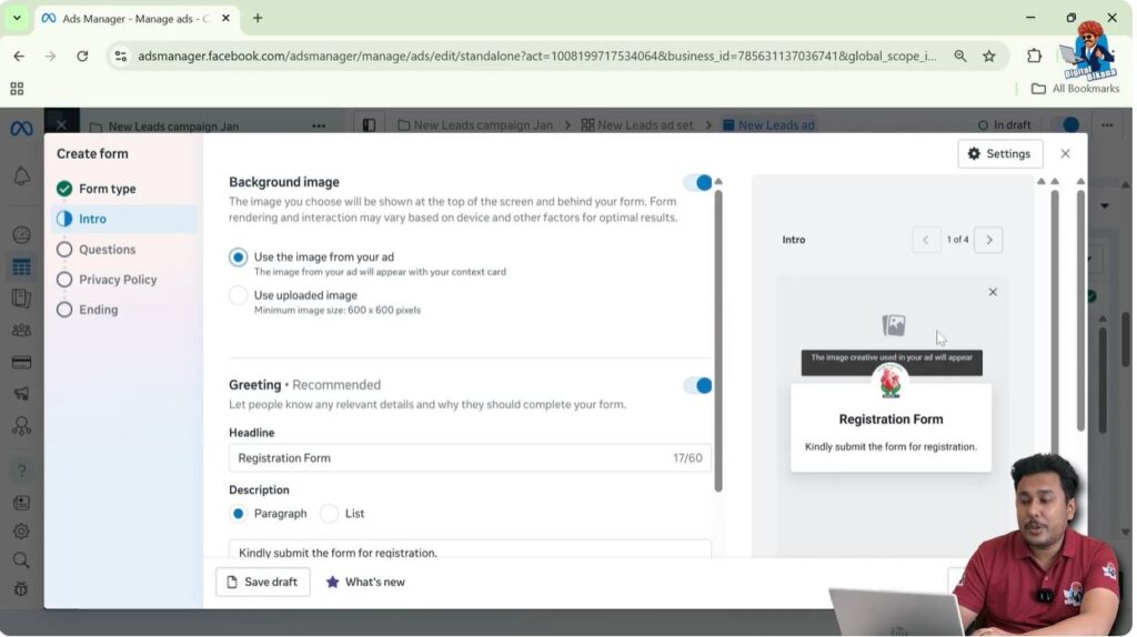 Configuring form sharing settings and turning off flexible delivery in Facebook lead form