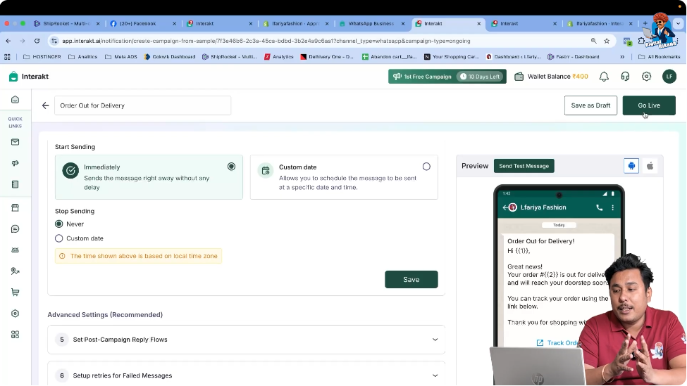 Activate and go live with Order Out for Delivery campaign to send automatic WhatsApp Business API messages