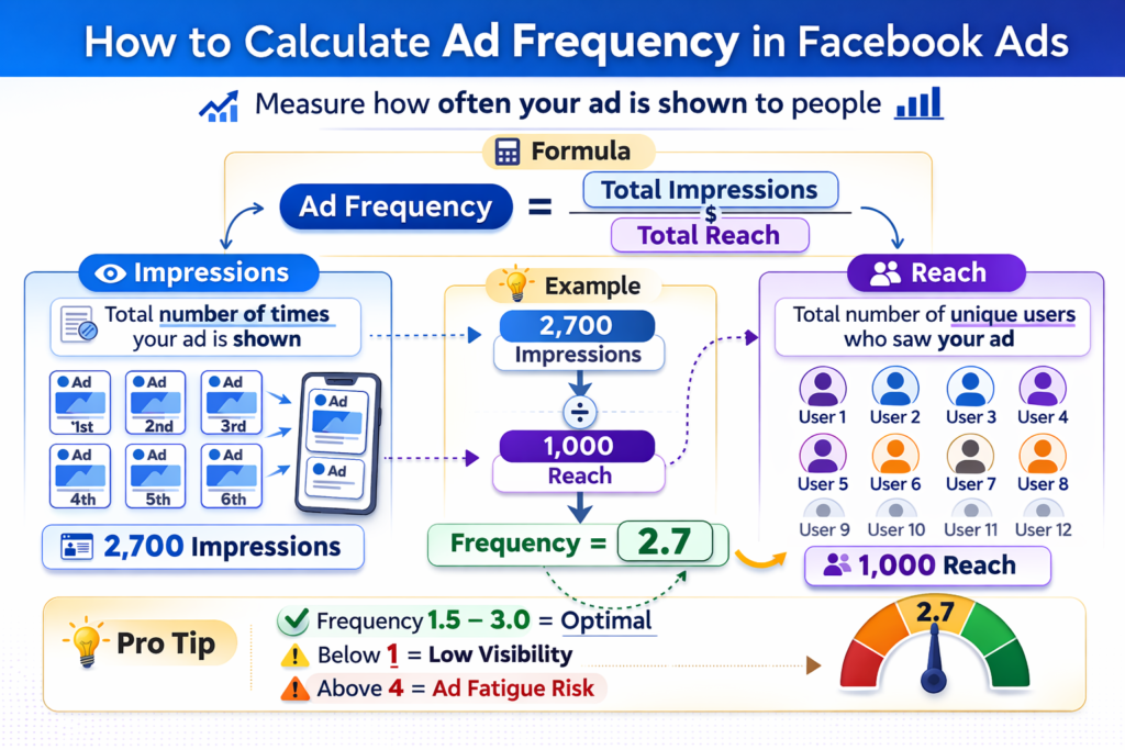 How to calculate ad frequency in Facebook ads using impressions and reach