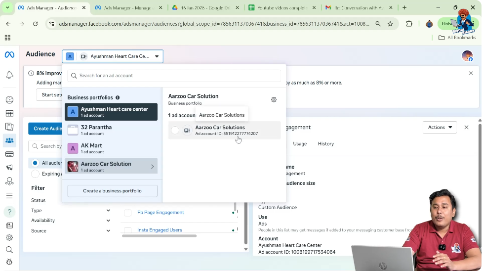 Viewing ad account ID in Facebook Ads Manager before sharing custom audience