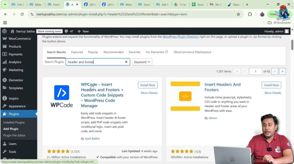 Installing WPCode plugin for adding scripts to WordPress header