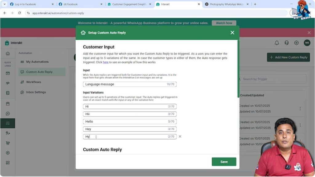 Language selection auto reply setup in WhatsApp Business API using Interakt