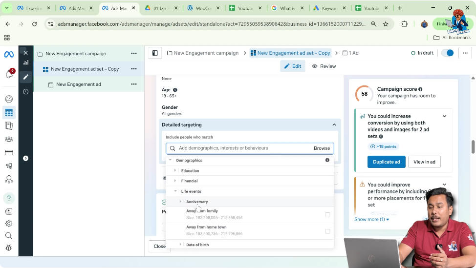 Life events targeting such as anniversary and birthday in Meta Ads Manager