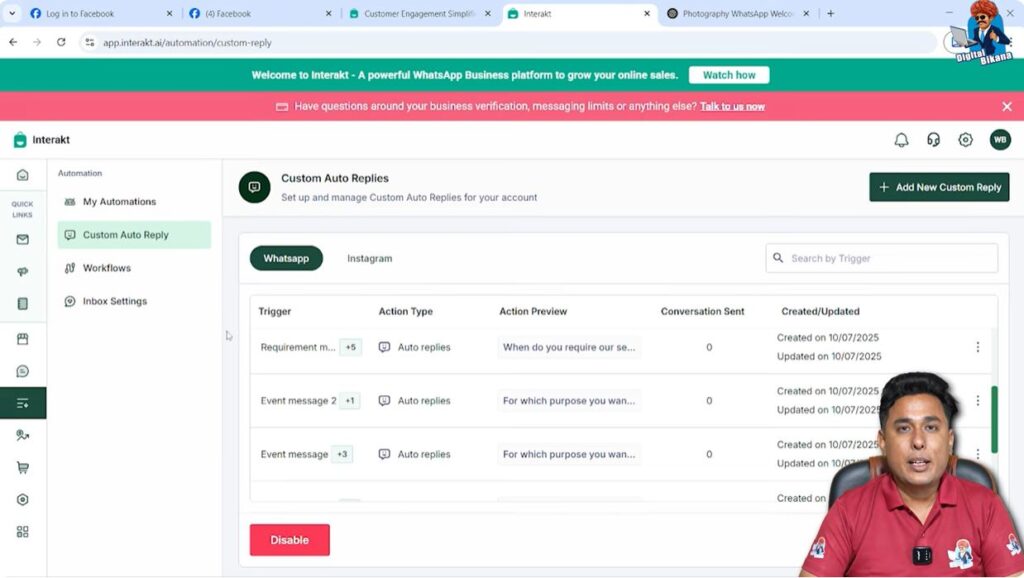 Interakt dashboard login for WhatsApp Business API contact upload