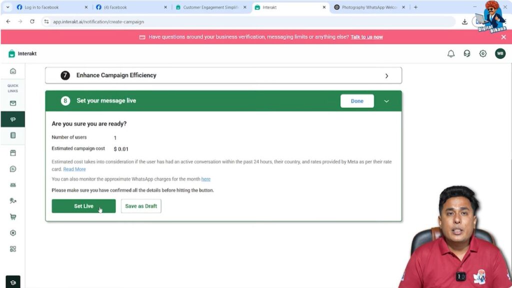 Setting WhatsApp Business API marketing campaign live and sending messages via Interakt