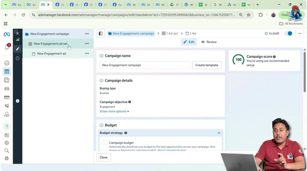 Navigating from campaign level to ad set level in Meta Ads Manager