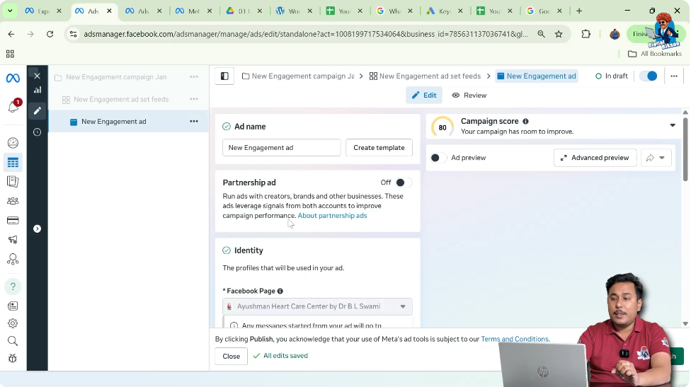 Opening ad creative level in Meta Ads Manager message ads setup