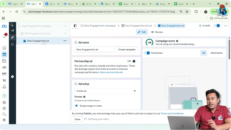 Reaching ad creative level in Meta Ads Manager campaign setup