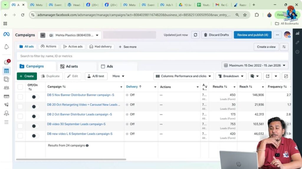 Meta Ads Manager dashboard opened after pixel installation