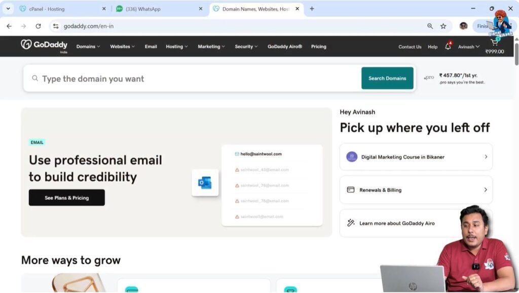 Signing in to GoDaddy account to start hosting plan purchase process