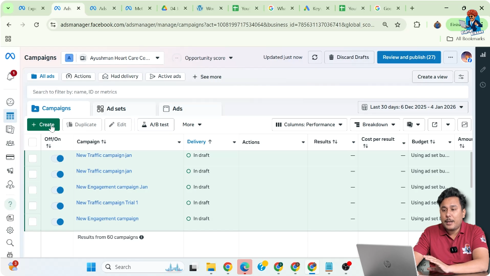 Opening Meta Ads Manager dashboard to create WhatsApp call ads