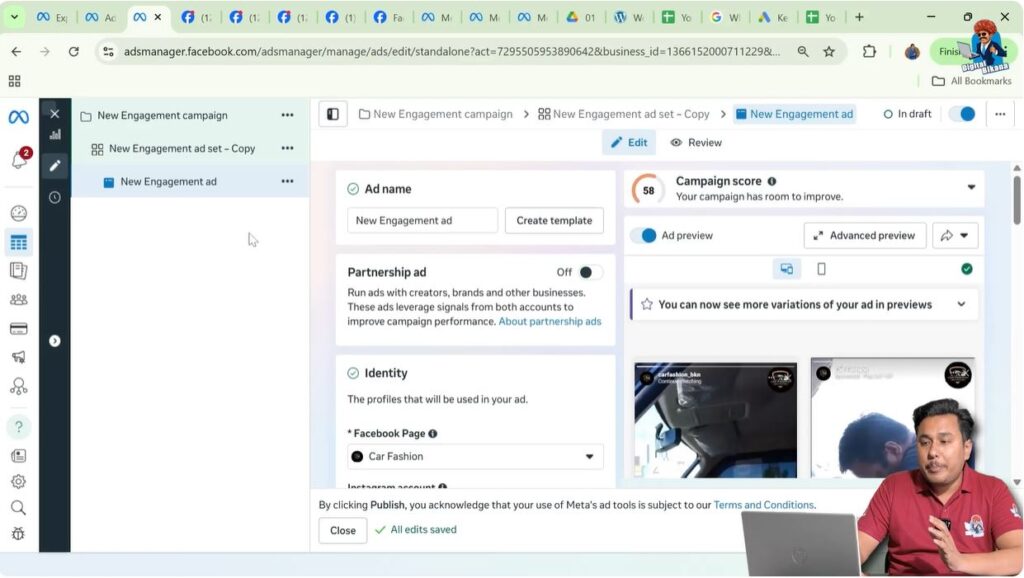 How to edit multiple ad creatives together in Meta Ads Manager campaign creation screen
