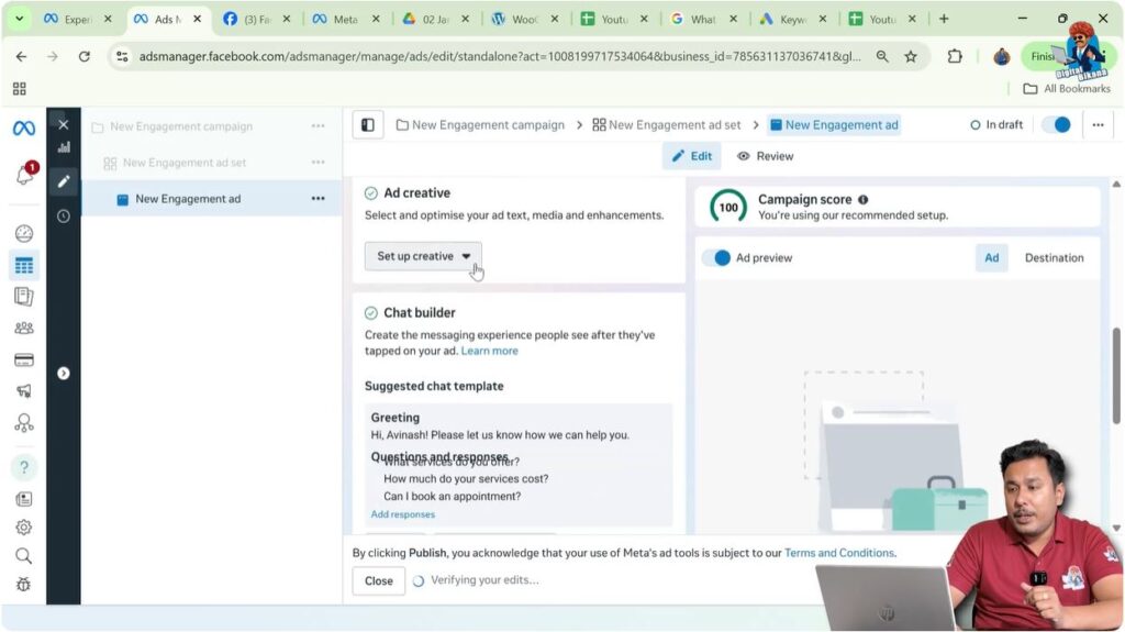 Clicking set up creative option at ad creative level in Meta Ads Manager