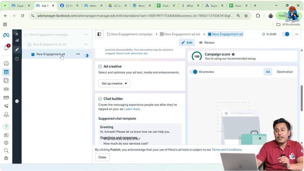 Opening ad creative section in Meta Ads Manager to set up Advantage+ Creative
