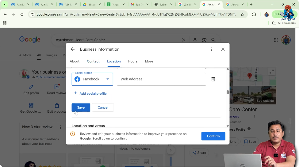 Saving social media profile links in Google My Business profile successfully
