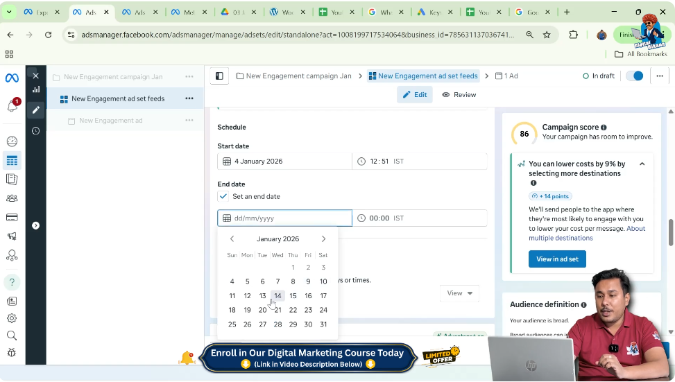 Setting ad schedule for WhatsApp message ads
