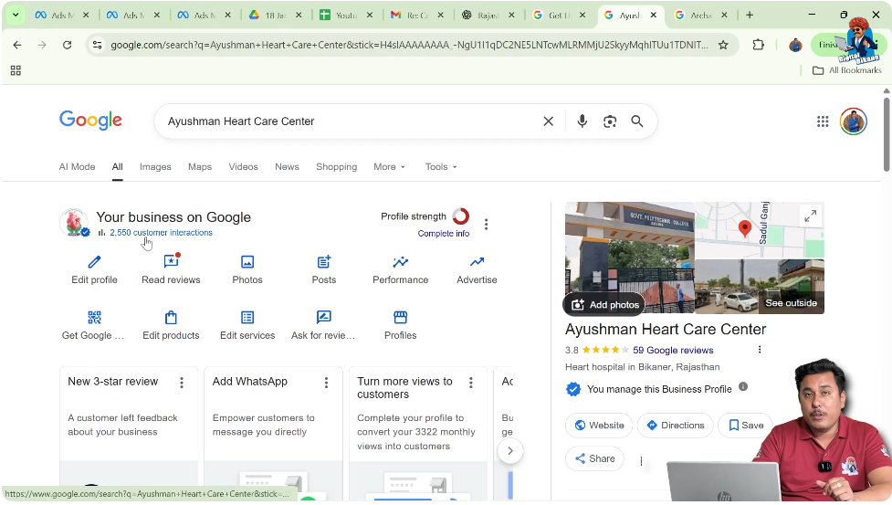 Searching business name on Google using the same Gmail ID to access Google My Business profile