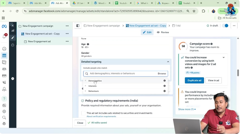 Demographic targeting option selected in Meta Ads Manager