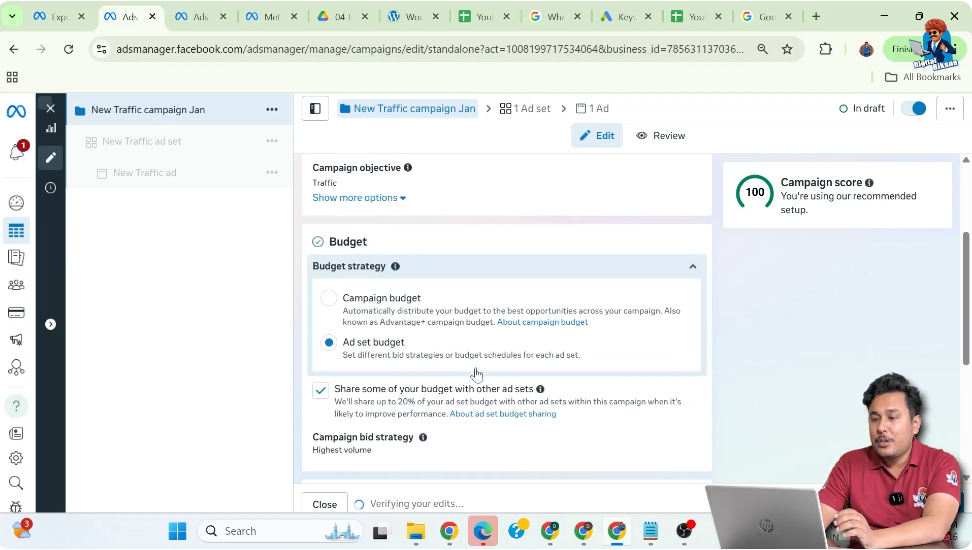 Selecting ad set level budget while creating WhatsApp call ads
