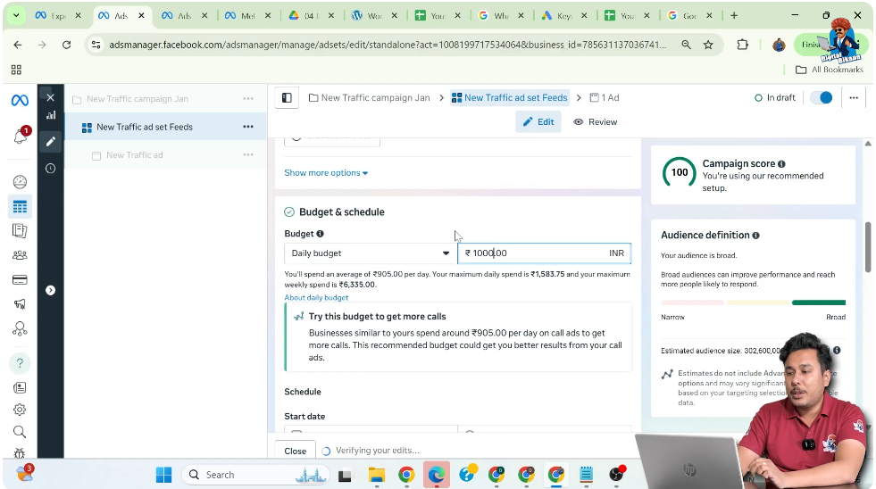 Setting daily budget for WhatsApp call ad set