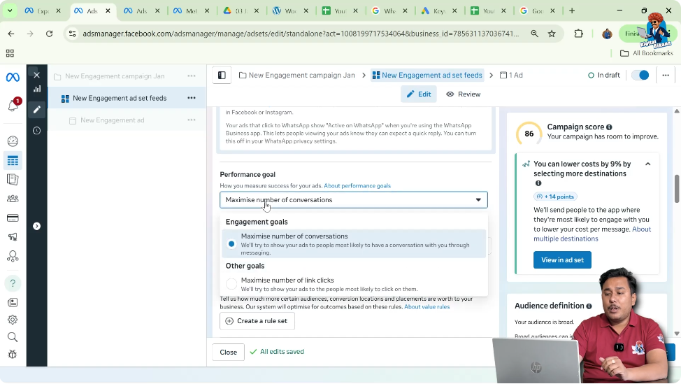 Setting performance goal to maximize number of conversations
