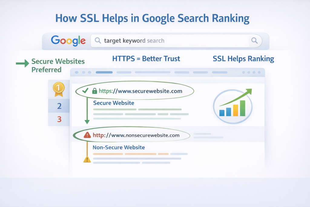 Search engine results showing secure HTTPS websites ranked higher
