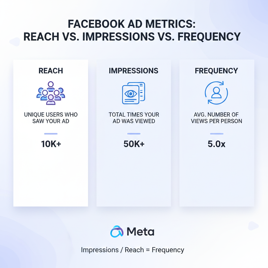Difference between reach impressions and frequency in Facebook ads causing ad fatigue