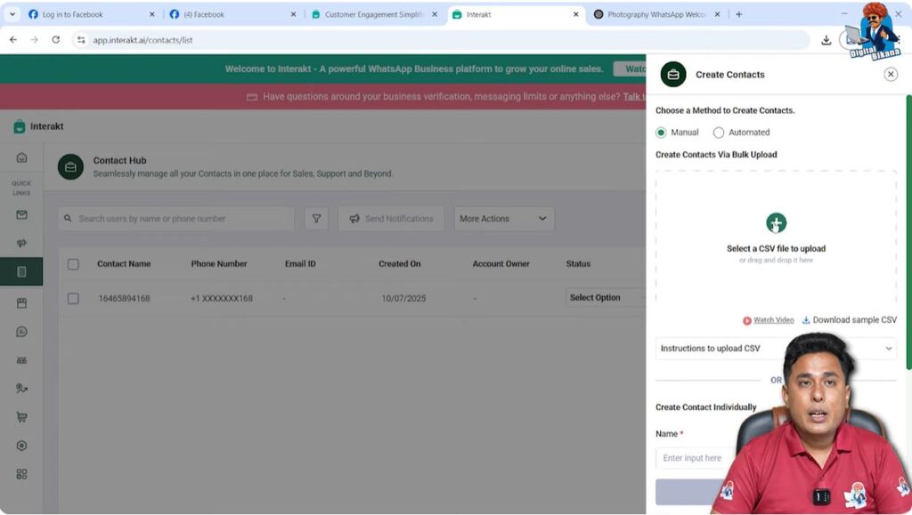 Uploading contacts file in Interakt
