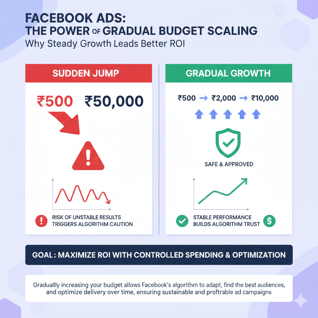 Importance of gradual budget increase in Facebook Ads