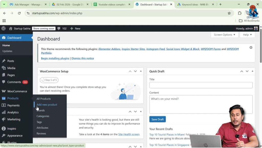 WooCommerce products menu in WordPress admin dashboard